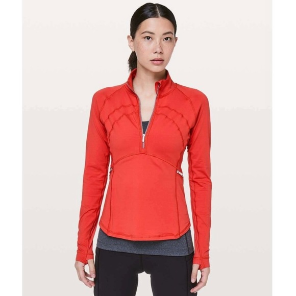 Lululemon Front Of The Pack 1/2 Zip Aries Red Luxtreme Run Long Sleeve Sz 10 - Picture 1 of 13